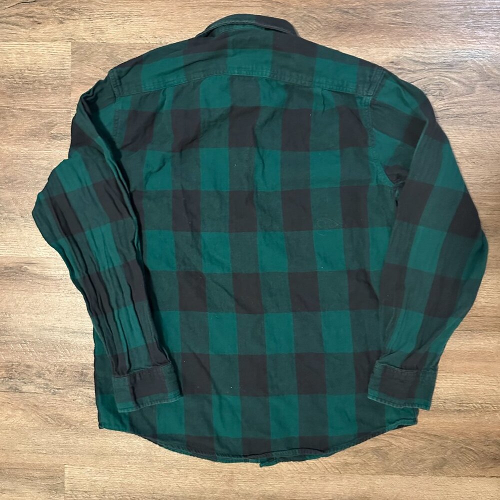 Blue Mountain Casual Button Down Mens Medium Green Plaid Rugged Flannel Shirt - Picture 3 of 6
